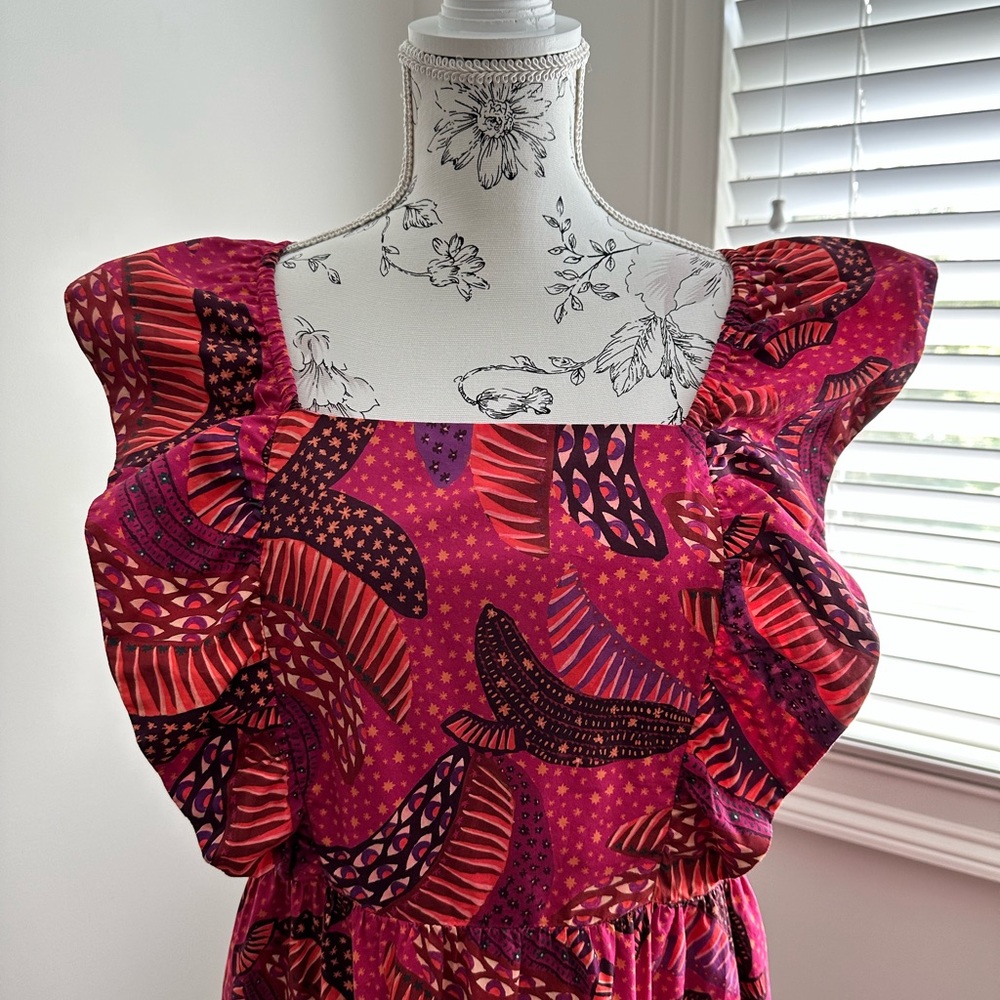 FARM Rio Magenta and Red Printed Midi Dress